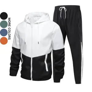 Men's Hooded Sports Suit with Patchwork Design Trendy Loose Casual Two-Piece Set Fashionable Versatile Sweatshirt and Joggers for Autumn and Winter