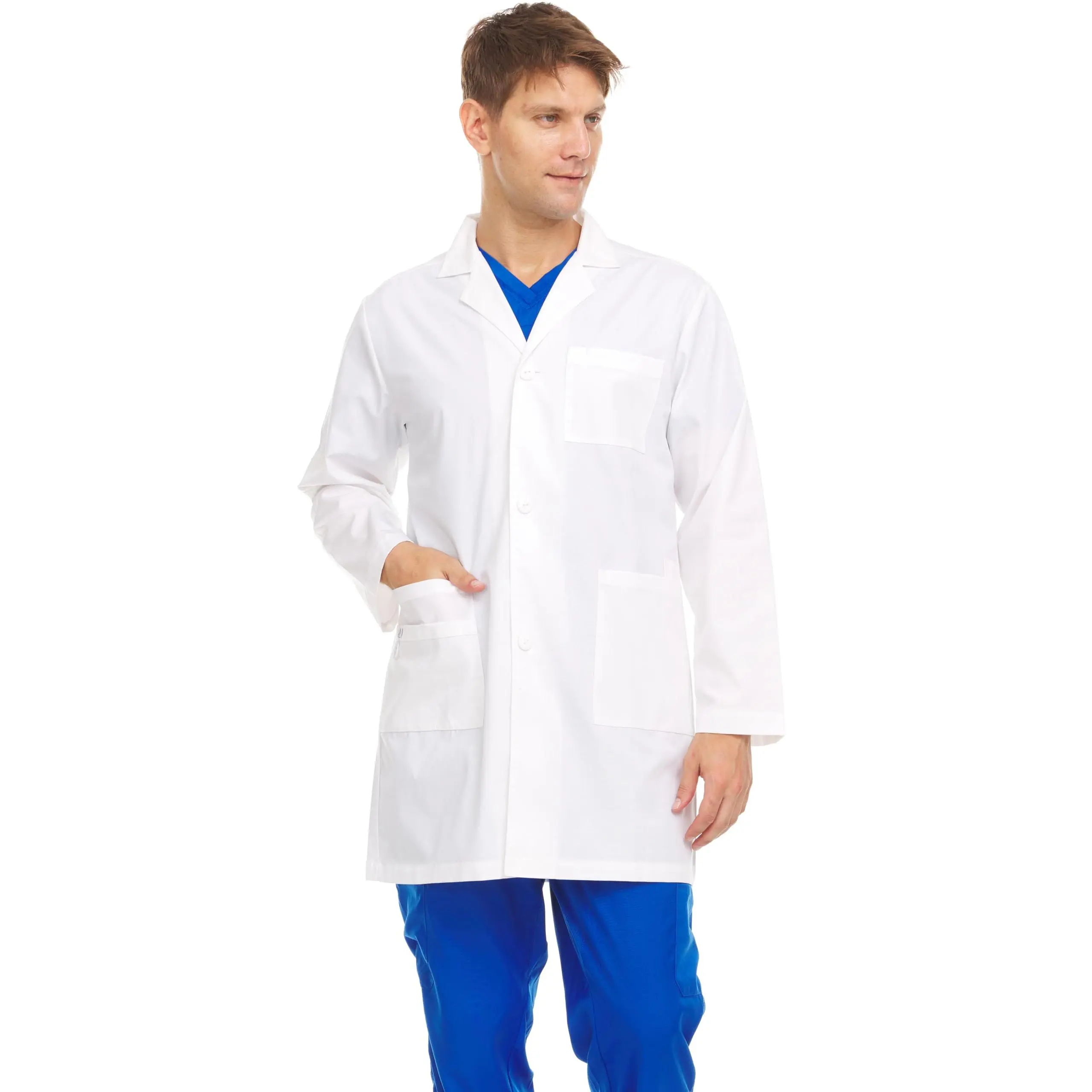 MediChic Scrubs Unisex 8-Pocket Modern Lab Coat with Stretch and Moisture Wicking