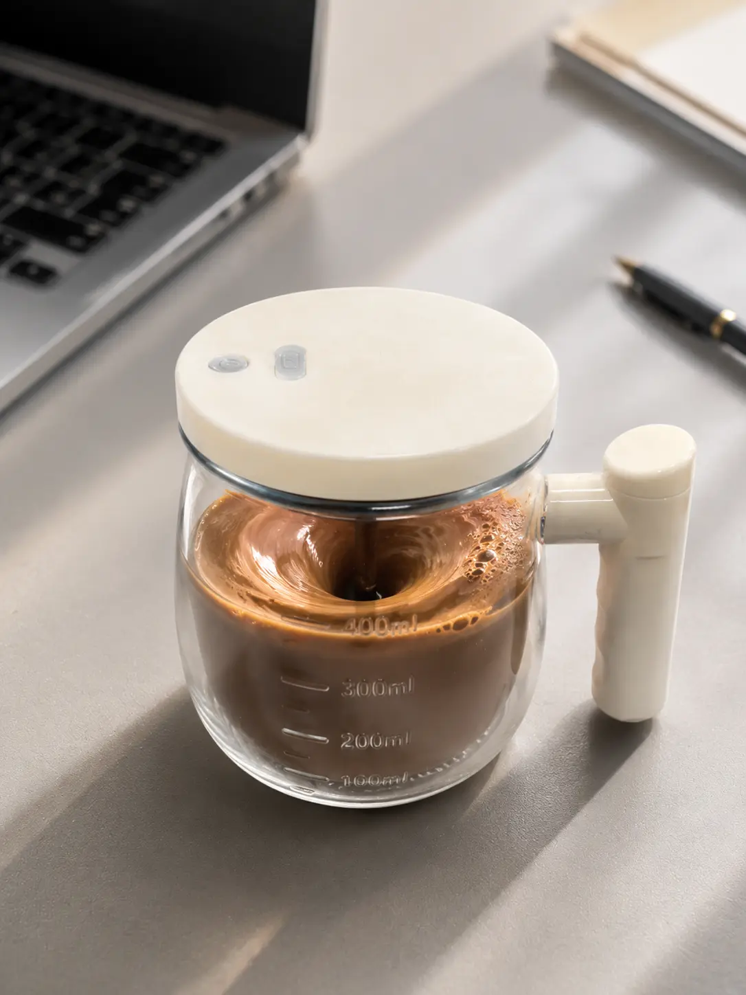 Auto-Stirring Glass Beverage Mixer Cup - USB Rechargeable Mixer, 1-Button Operation, Smooth Powder & Egg Whites Blending, Easy to Rinse Clean, Ideal for Baby Formula Users & Coffee Lovers, Kitchen Drinkware Mug