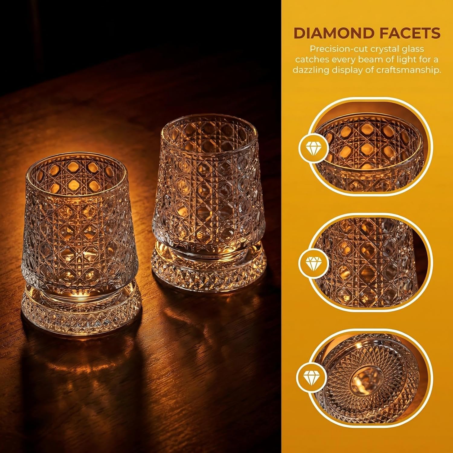 Spinning Whiskey Glass 360° Rotating Crystal Tumbler with Stable Base, Unique Tumbler Gift for Men, Crystal Old Fashioned Tumbler