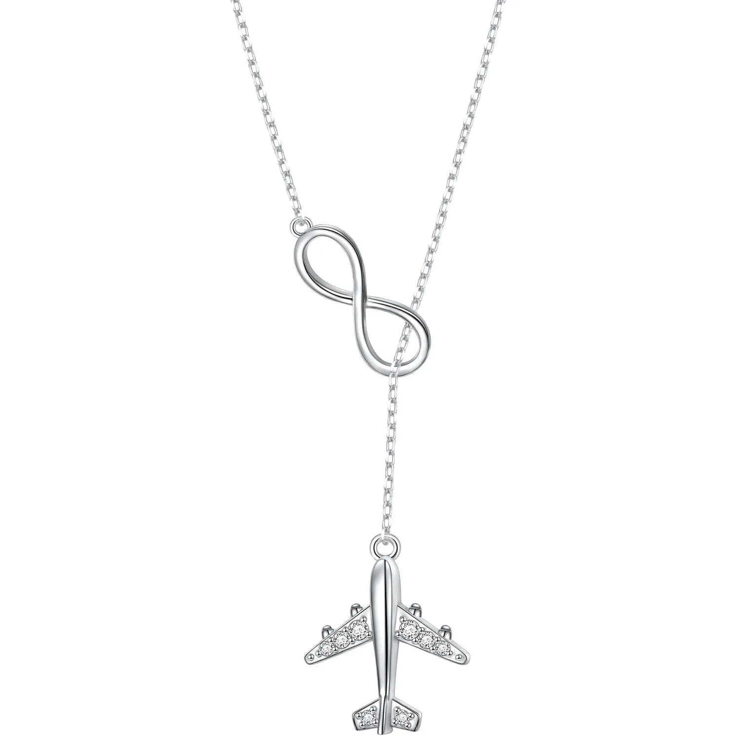 925 Sterling Silver Airplane Layered Choker Y-shaped Pendant Necklace for Women Ideal Mother's Day Christmas Gift