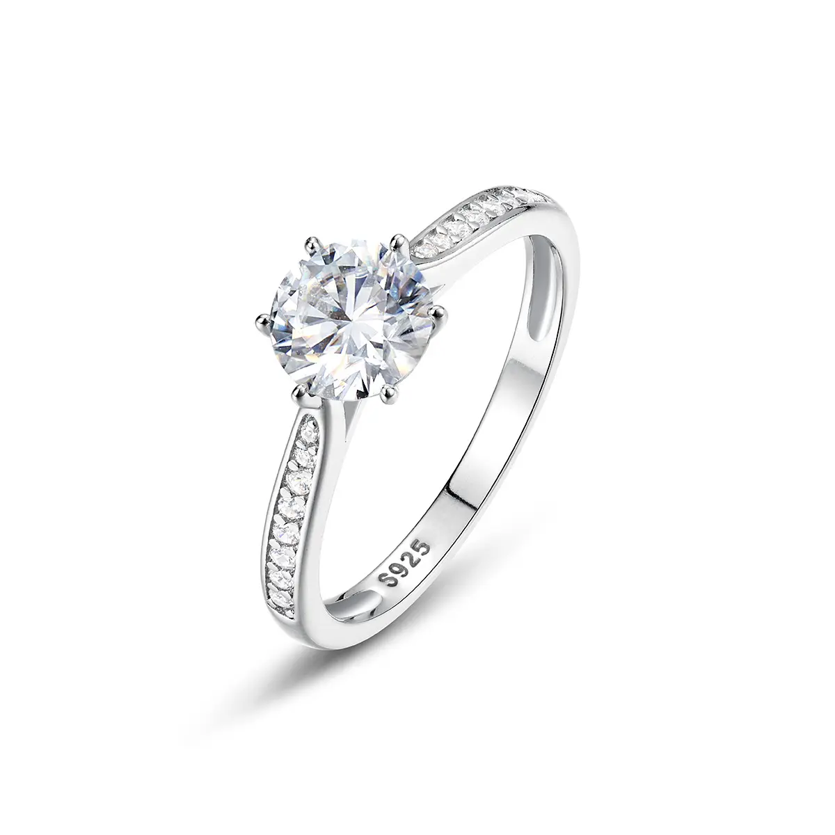 S925 Silver Moissanite 6-Prong Ring | Side Accent Stones Luxury Trendy Women’s Ring