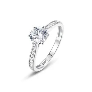 S925 Silver Moissanite 6-Prong Ring | Side Accent Stones Luxury Trendy Women’s Ring