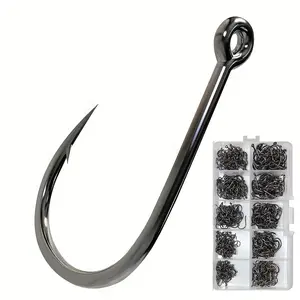 500-Piece Fishing Hook Set, Fishing Equipment, Sizes 3-12, Looped Design, Black-Handled Terminal Tackle for Outdoor Sports