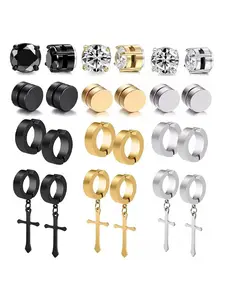 Magnetic Earrings Stainless Steel Zircon Clip-On No Piercing Unisex Fashion Jewelry, All-Season Elegant Plain Design, Perfect Gift