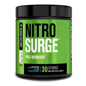 (A)Jacked Factory NITROSURGE Pre Workout – Energy Booster for Strength, Focus & Intense Muscle Pumps – Nitric Oxide Preworkout Powder, Blue Raspberry (30 Servings)