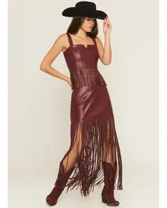 Payson Faux Leather Fringe Maxi Skirt