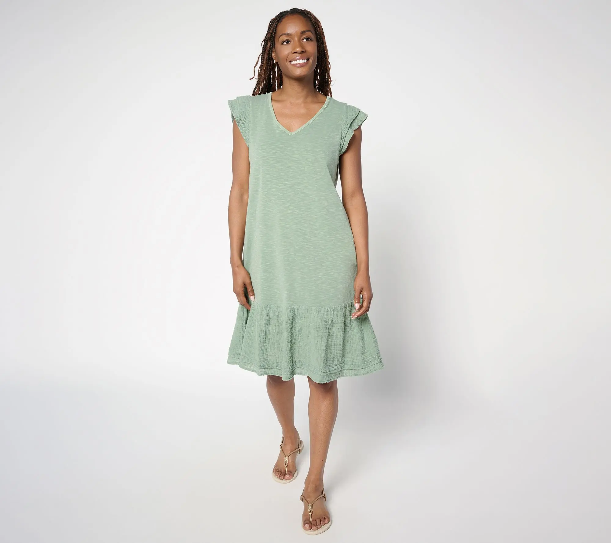 AnyBody Petite Slub Jersey and Gauze Mixed Dress