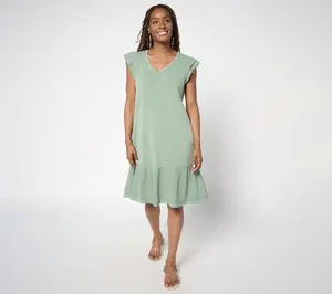 AnyBody Petite Slub Jersey and Gauze Mixed Dress