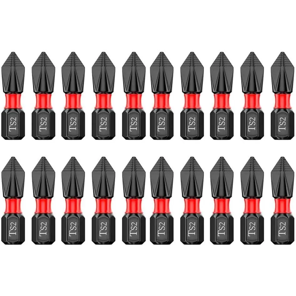 20 count 1 Inch/25mm PH2 Anti Slip Phillips Bit #2 Insert Bits,  Phillips  Bit Set,   Drill Bits, 1/4 Inch Hex Shank TS2 Steel Cross Impact Screws Driver Bits