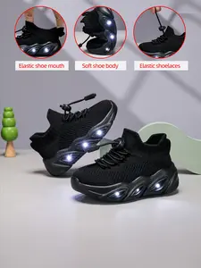 New Children's and Teenagers' Infant Casual Fashion Shockproof Wear-resistant Cool Glowing LED Light Sole Lightweight Breathable Low-top Mesh with Quick Lacing Outdoor Indoor Walking Running Learning Step Sports Leisure Running Shoes