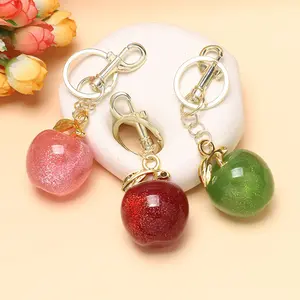 Green Apple Keychain Cute Resin Fruit Pendant Christmas Gift For Women Vibrant Bag Charm Spring Summer Accessory