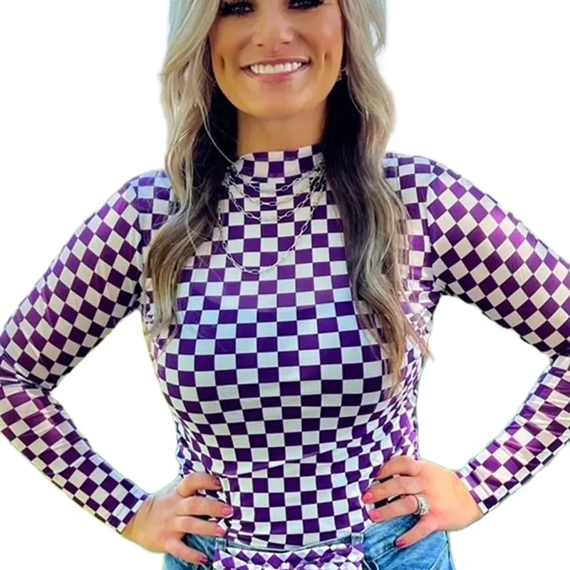 Checkered Mesh Long Sleeve Game Day Top for Women - Underwear, Womenswear