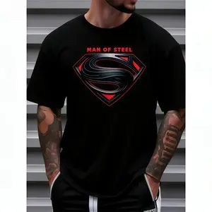 [100% cotton] Justice League Men'S Plus Size Casual Crew Neck T-Shirt Man of Steel Graphic Print Short Sleeve Ideal for Spring/Summer Everyday Tshirt |   Playful Text Design  Comfortable