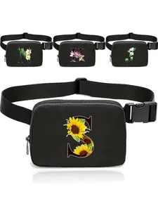 Letter & Sunflower Pattern Fanny Pack, Fashionable Zipper Fanny Pack for Women, Casual Versatile Waist Bag for Outdoor Sports Running