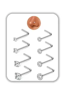 8Pcs Nose Studs for Women Men, Hypoallergenic Surgical Steel Nose Rings, L Shape/Screw/Straight Bar with 1.5/2/2.5/3mm CZ, Perfect Nose Piercing Jewelry Gift, Kit Nose Piece