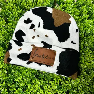 Customizable Cow Print Beanie with Personalized Name - High-Quality Materials