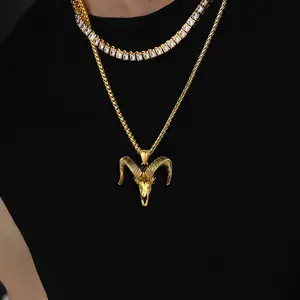 U7 Inverted Baphomet Goat Head Pentacle Pendant Necklace Gothic Punk Jewelry