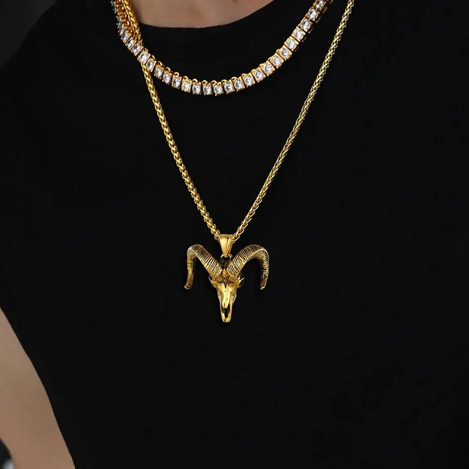 U7 Inverted Baphomet Goat Head Pentacle Pendant Necklace Gothic Punk Jewelry