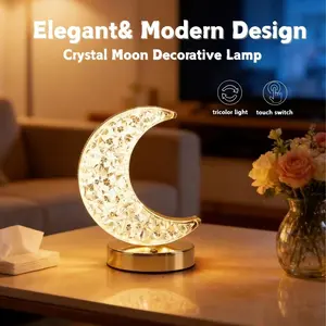 Modern Crescent Touch Table Lamp, Adjustable 3 Color LED Bedside Moon Light, Cute Atmosphere Nightstand Lamp for Bedroom Office, Home Decor Light, Home Decoration Lamp, Modern Nightstand Lamps