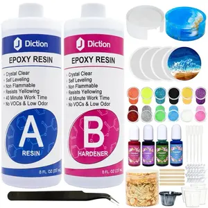 16oz Epoxy Resin Kit with Coaster Molds, Pigment, Glitter & Gold Flakes