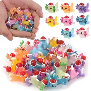 16pcs Christmas Mini Resin Axolotl, Resin Sculptures, Glow in the Dark Magical Tiny Axolotl Miniature Figures for Fairy Garden, Landscape, Aquarium Decor, Decorations, Ornaments & Gifts Set