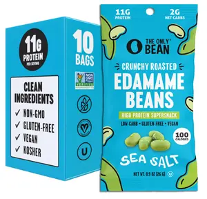 The Only Bean Crunchy Dry Roasted Edamame Snacks (Sea Salt), Keto Snack Food, High Protein (11g) Healthy Snacks, Low Carb Gluten Free Office Vegan Food 100 Calorie Snack Pack, 0.9oz 10 Pack