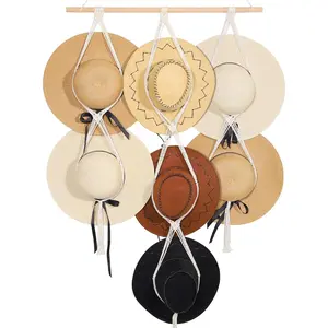 7 Hats Style Macrame Hat Hanger Hat Rack for Wall,Women Decor Hat Holder,Bobo Hanging Hat Organizer Storage,Hats Display for Wide Brim Hats Cowboy Hat Bowler Fedora Hats Beach Sun Hat