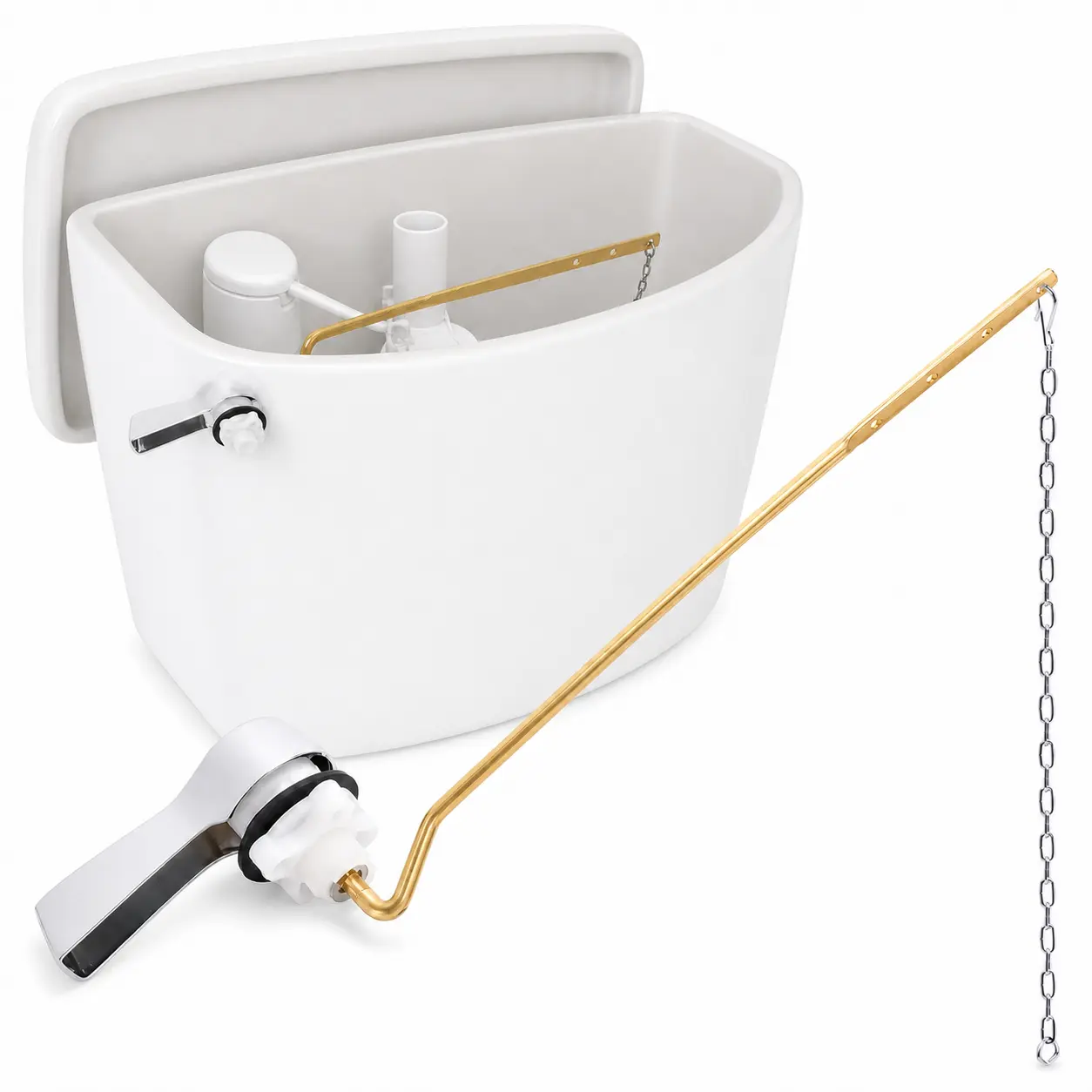 Universal Metal Side Mount Toilet Handle Replacement Kit,  Upgraded Toilet Flush Handle with Solid Brass Toilet Tank Lever, Stainless Steel Flapper Chains for Most Toilets