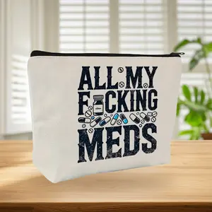 Letter Pattern Canvas Makeup Bag, 1 Reusable Zipper Makeup Storage Bag, Travel and Makeup Pill Storage Bag, Perfect Gift for Women, Makeup Storage Bag