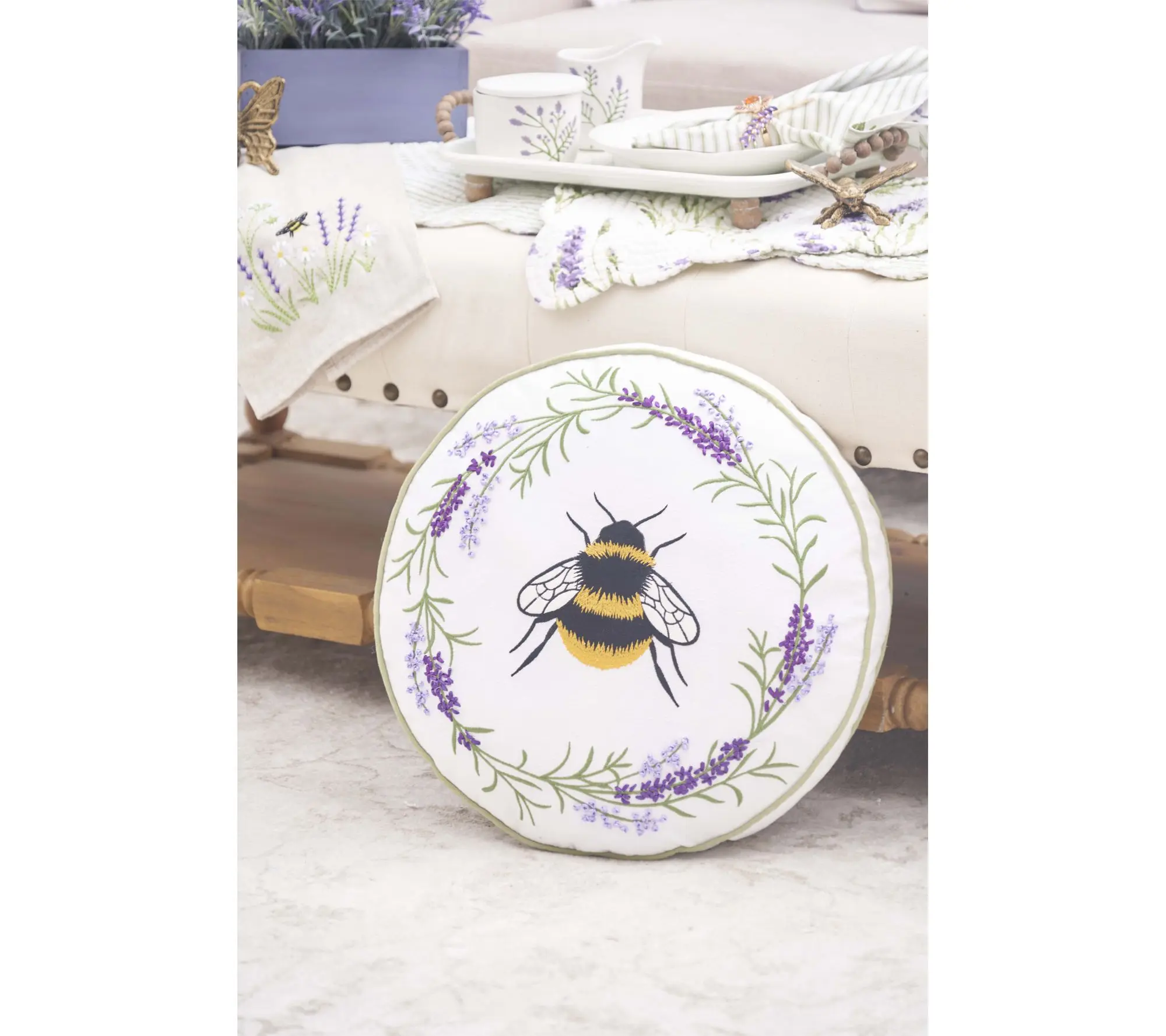Lavender Bee Throw Pillow by Valerie Lavender Bee Throw Pillow by Valerie