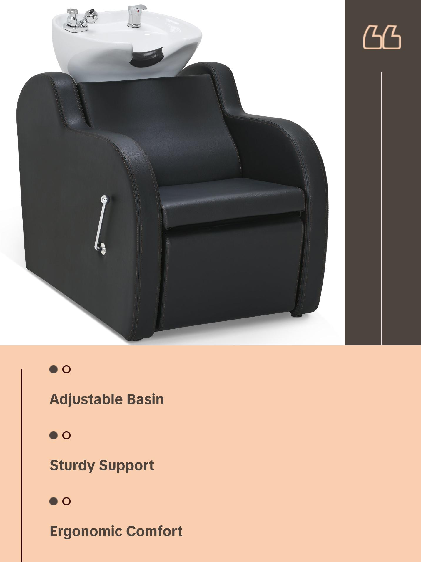 BarberPub Shampoo Bowl and Chair Set, Adjustable Ceramic Bowl and Chair for Salon 9312