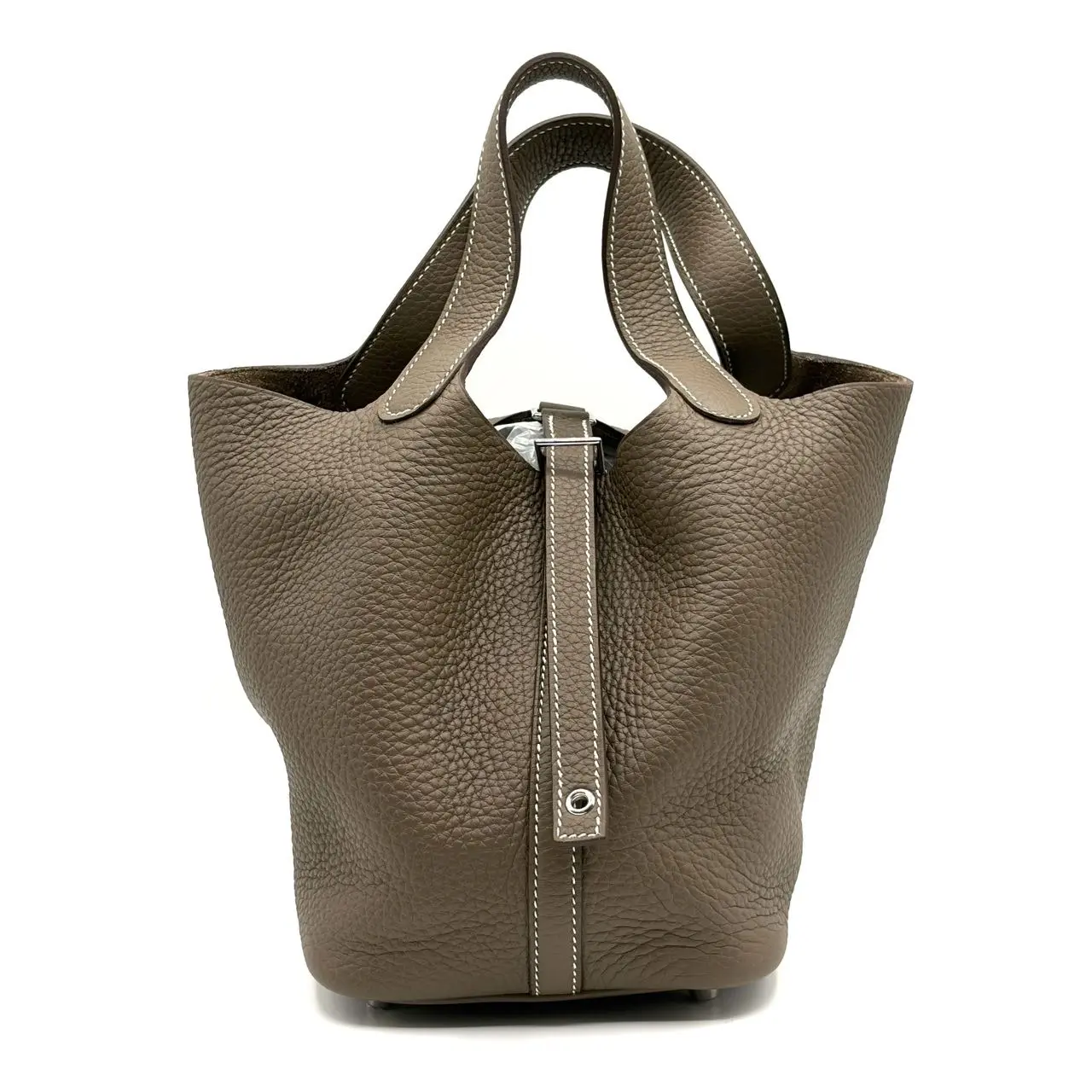 Pre-owned HERMÈS Leather Mini Bags CALUXB Hermes Picotin 18 Clemence Etoupe PHW stamp: U