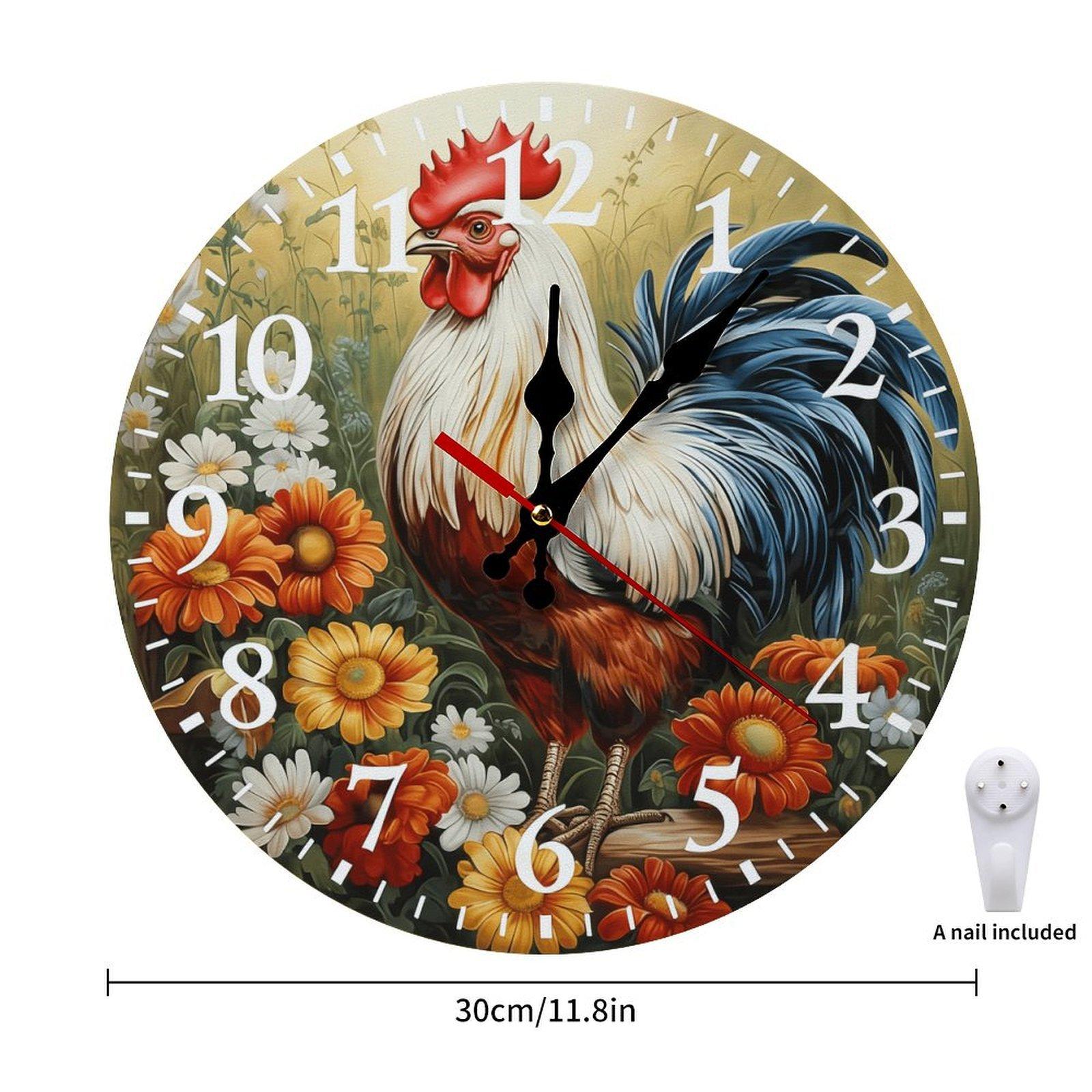 12 Inch Rooster & Wildflower Wooden Wall Clock | Silent Non-Ticking Rustic Farmhouse Kitchen Decor, No Battery Included, Perfect for Kitchen, Living Room, Farmhouse 12 Inch Rooster & Wildflower Wooden Wall Clock | Silent Non-Ticking Rustic Farmhouse Kitchen Decor, No Battery Included, Perfect for Kitchen, Living Room, Farmhouse