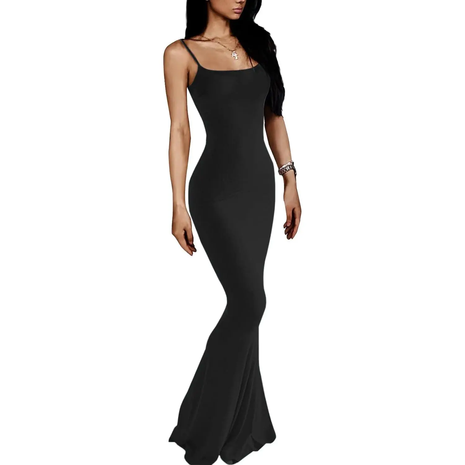 Women's Bodycon Spaghetti Strap Sleeveless Slim-Fit Square Neck Maxi Dress, Casual Formal Wear, Summer Black Party Outfit, Long Dresses for Women - TikTok Shop Women's Bodycon Spaghetti Strap Sleeveless Slim-Fit Square Neck Maxi Dress, Casual Formal Wear, Summer Black Party Outfit, Long Dresses for Women - TikTok Shop