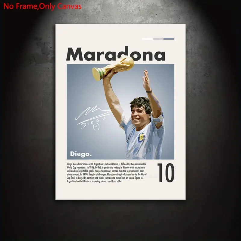 1 piece/set of frameless canvas painting print poster, Art canvas prints, classic minimalist art, Argentinian hero Diego Maradona, gift for football lovers, suitable for home decor