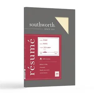 Southworth 100% Cotton Resume Paper, 24 lb, 8.5 x 11, Ivory, 100 Sheets