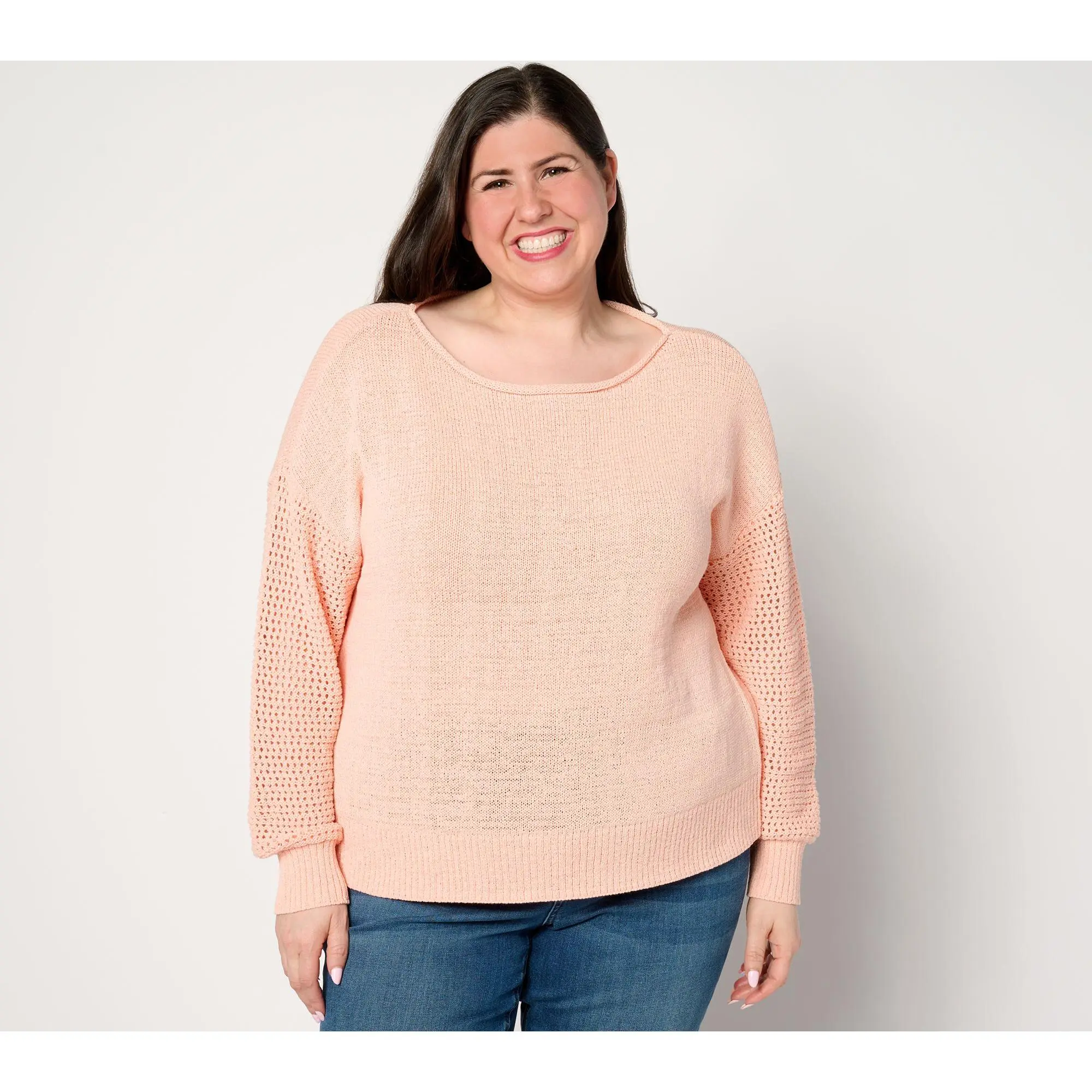 Destination 365 Boatneck Drop Shoulder Open-Work Sweater