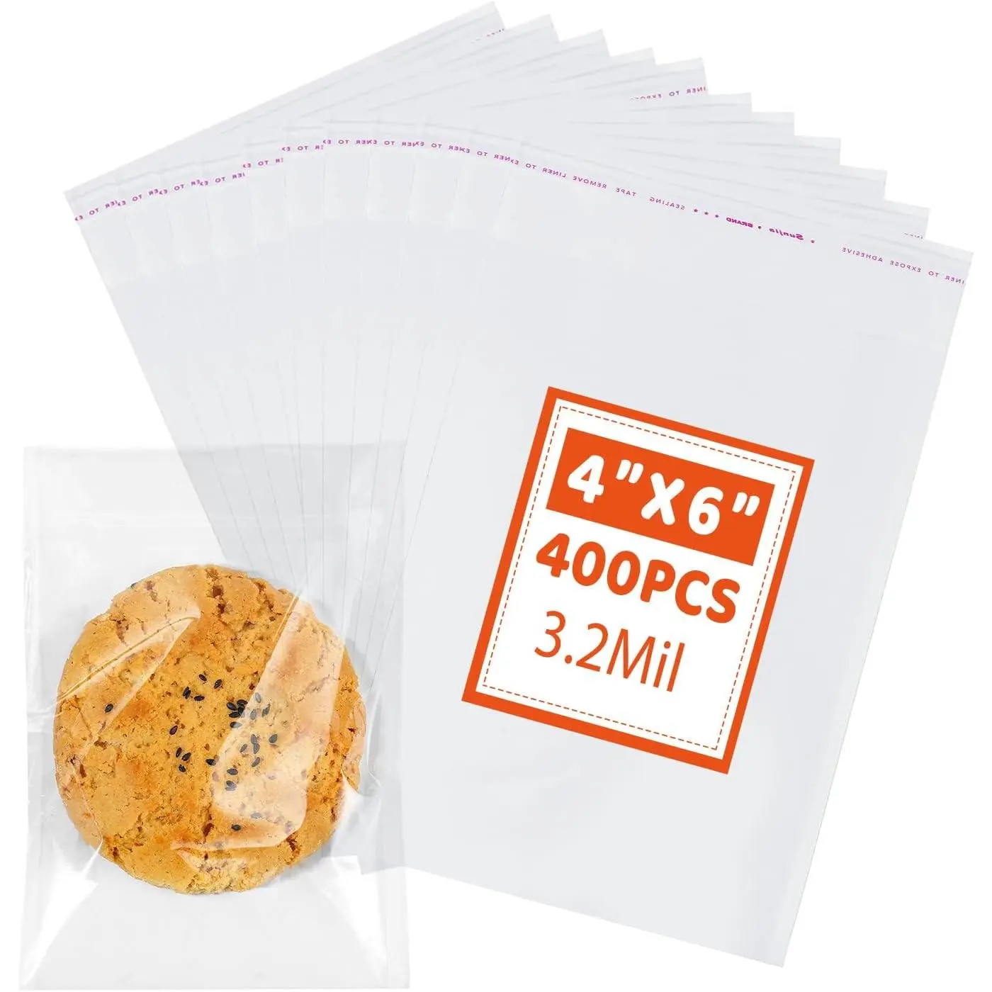 400 count Thick 3.2Mil Clear Self Sealing Cellophane Bags 4x6 Inches Cookie Bags Self Adhesive Resealable Cellophane Bag for Packaging Cookies Party Favors Candy Gifts