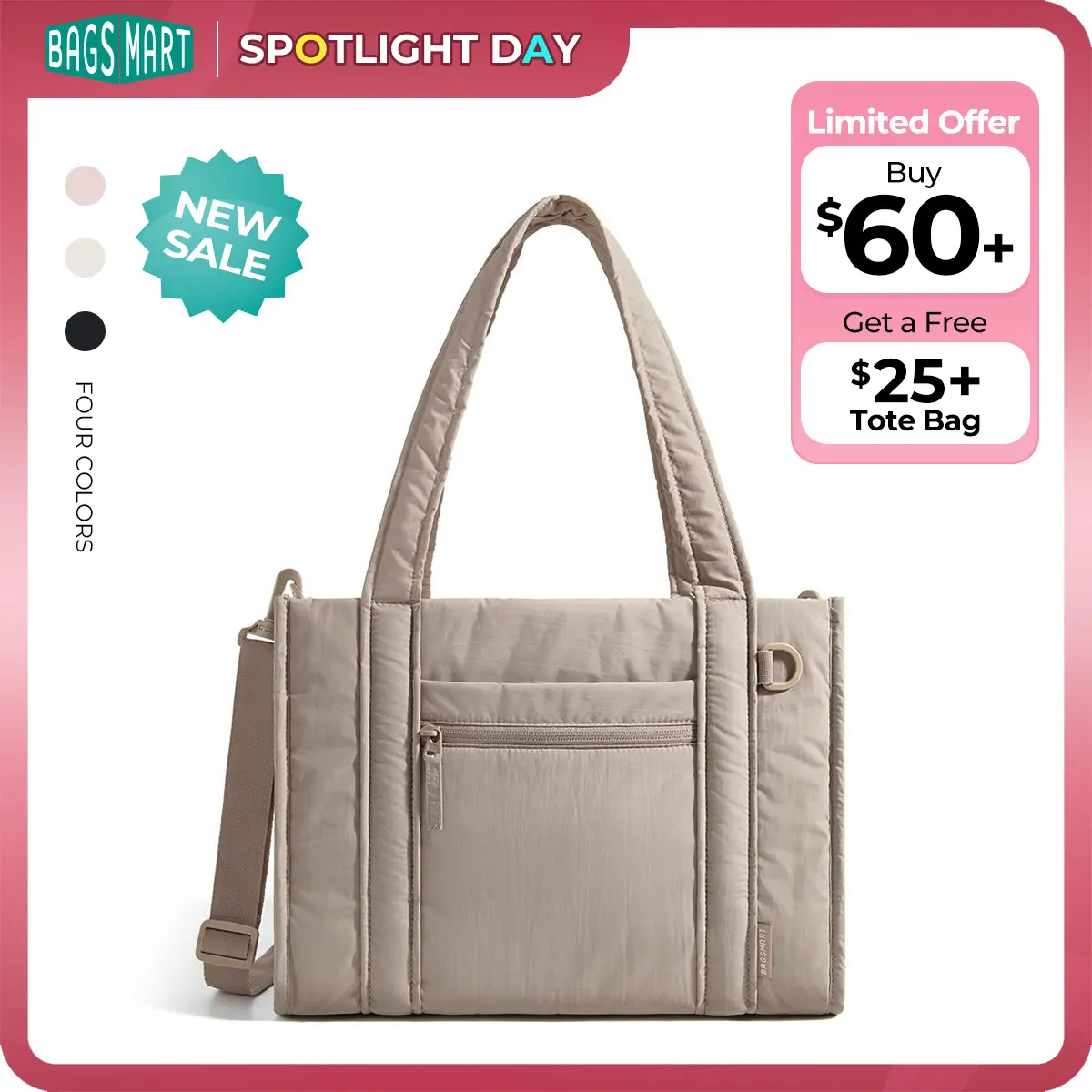【NEW IN】BAGSMART Boxy Tote Bag for Women, Small/Medium Crossbody Bag with Zipper/Detachable Shoulder Strap, Women's Tote Handbags, Daily Causal Work Bag Work Tote for Travel Work College School summerwins tiktokshopsummersale