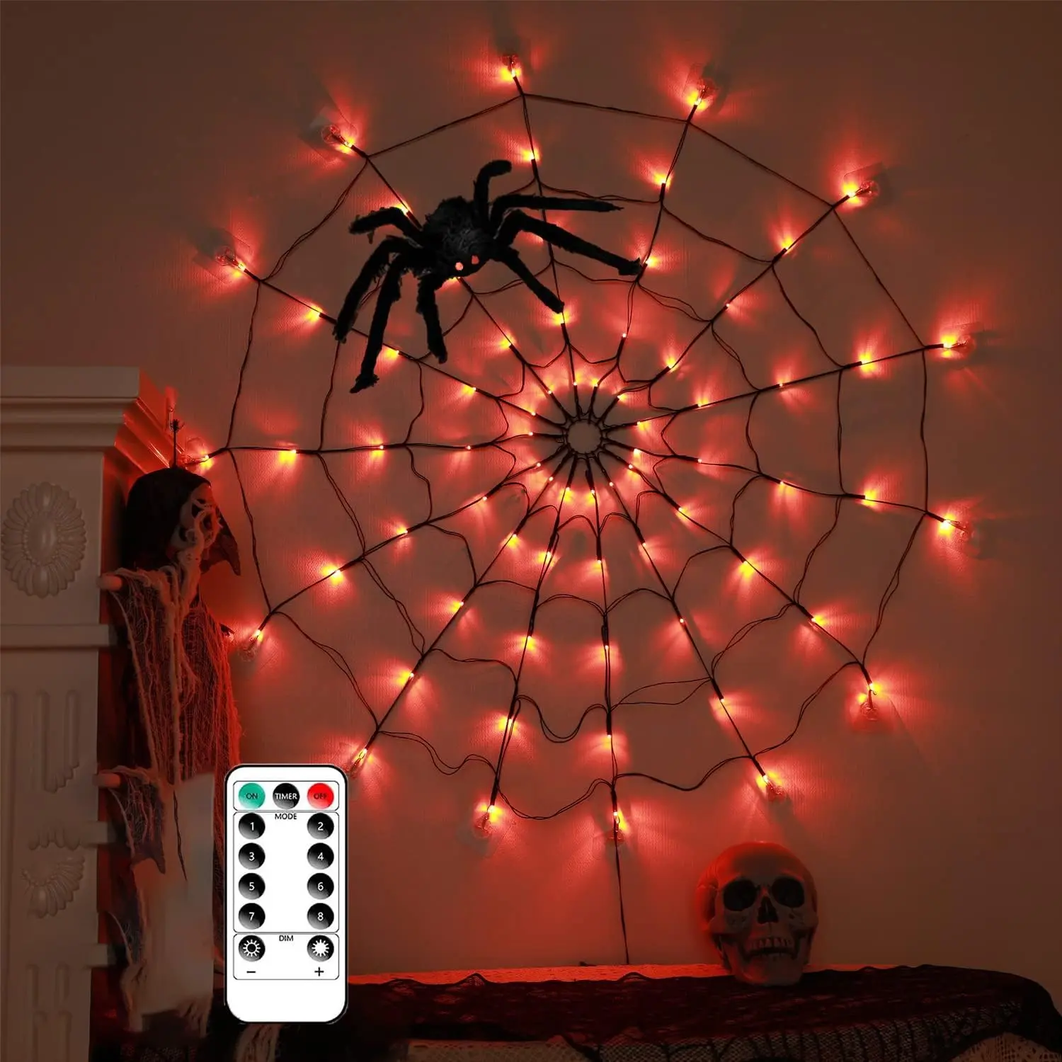 LED Halloween String Lights Spider Web Decoration, Indoor Outdoor Party Use, USB Powered with Remote Control, Perfect for Holiday Decorations