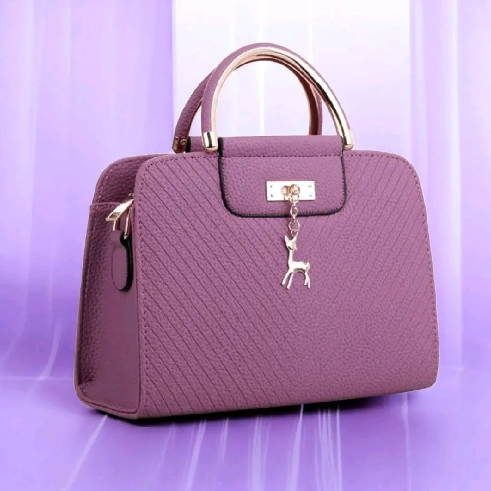 Elegant Purple Quilted Satchel with Deer Charm - Stylish Handbag for Women