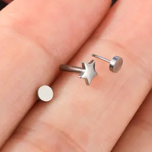 Oufer 16G Titanium Threadless Push Pin Star Heart Flat Back Clean Disc Cartilage Nose Lip Stud Earring