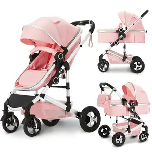 2 In 1 Convertible Baby Stroller, Folding High Landscape Infant Carriage, Newborn Reversible Pram, Adjustable Canopy, Diaper Bag, Unisex, Aluminum
