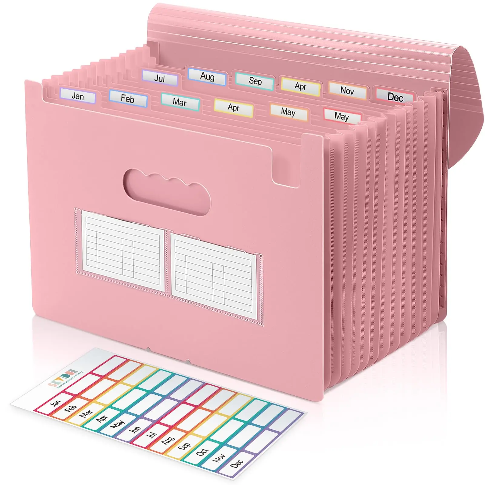 12-Pocket Accordion Files Organizer, ADHD Office Supplies with Colored Tabs, A4 Paper Compatible, Portable Expanding Paper Organizers with Card Slots