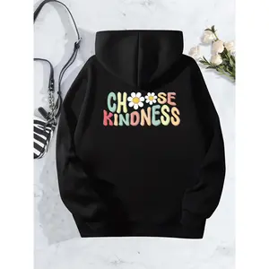 Be Kind Hoodie Women's Long Sleeve Hooded Choose Kindness Cute Teacher Gift Inspirational Outfit Soft Cotton Blend Casual Streetwear