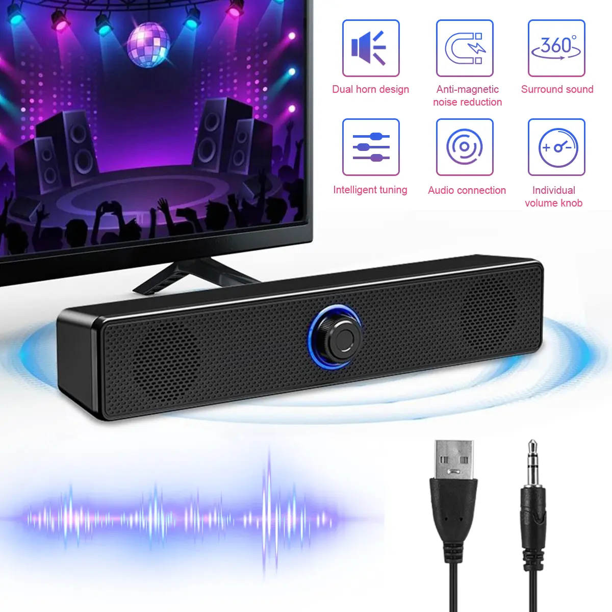 Wired Computer Speakers Soundbar Stereo Bass Sound 3.5mm Jack & USB for Desktop Laptop Audio Wired Computer Speakers Soundbar Stereo Bass Sound 3.5mm Jack & USB for Desktop Laptop Audio