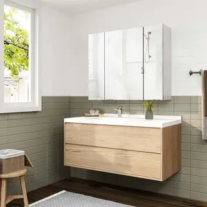 Sikaic Medicine Cabinet with 3 Doors Mirror 3-Adjustable Shelves Storage Organizer White