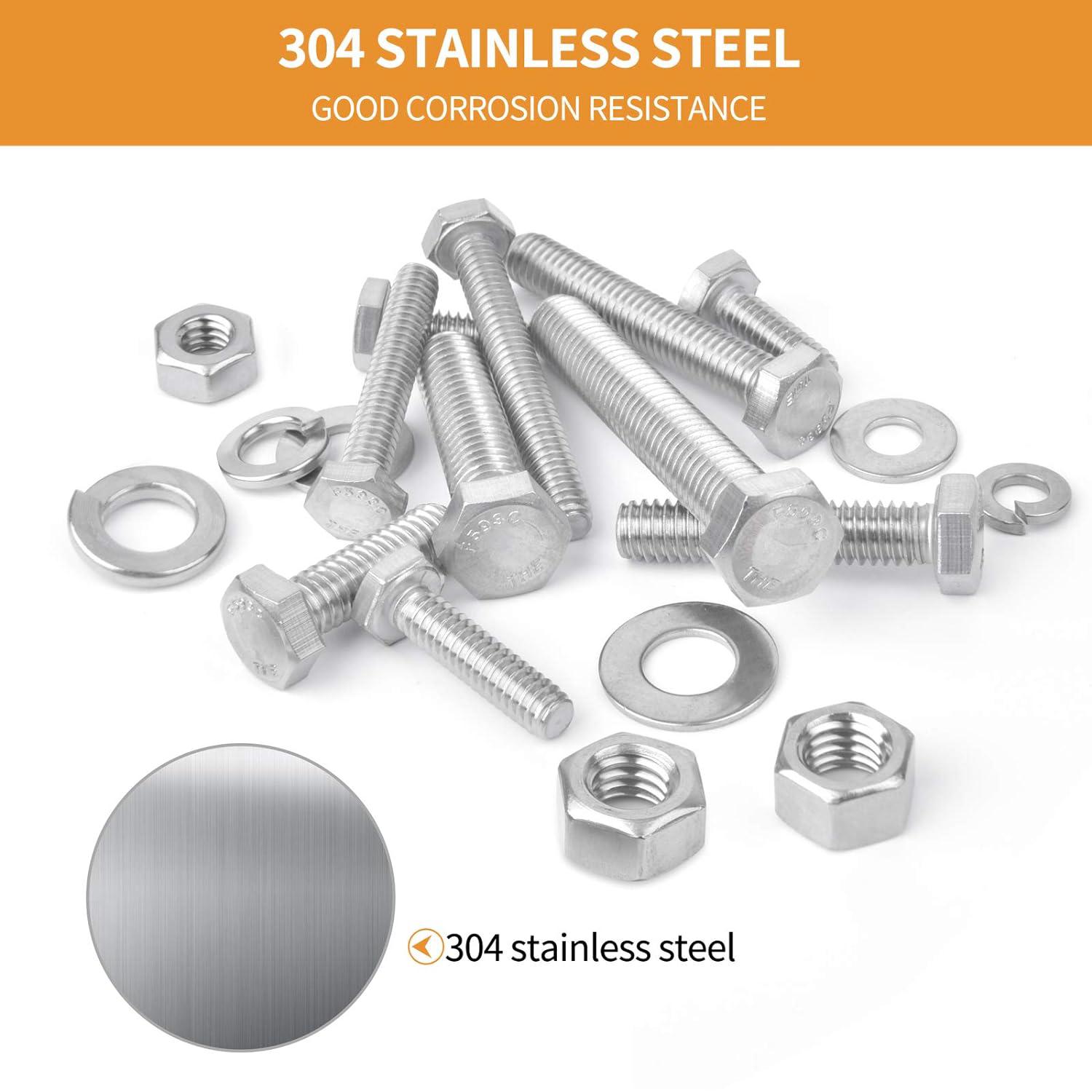 VKKM 144Pcs M5 Hex Head Bolts Assortment Kit, 304 Stainless Steel M5×10/M5×12/M5×16/M5×20 Screws with Hex Nuts, Flat Washers & Lock Washers, Metric Hardware Fastener Set for Automotive, Machinery, Equipment Repair & Industrial Fastening