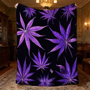 Purple Leaf Patterned Blanket, Made of Soft and Cozy Flannel Material, Perfect for Indoor Relaxation or Outdoor Gatherings, Ideal for Home Decor, All-season Use, Stylish and Discrete